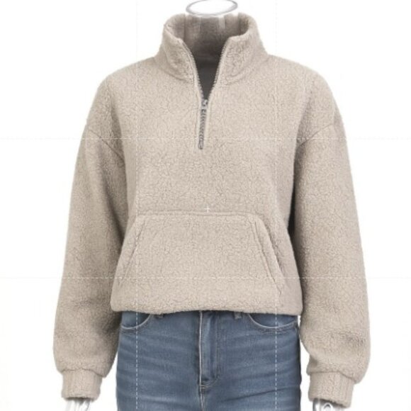 American Eagle Sherpa Fleece Quarter Zip Pullover Beige (Tag S, Fits M/L) - Picture 1 of 10